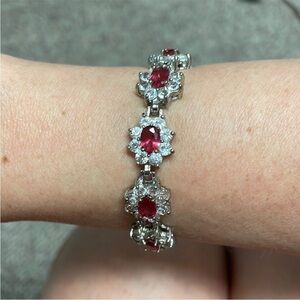 Elegant Silver and Red Gemstone Bracelet